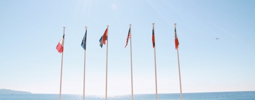 six assorted country flags beside body of water