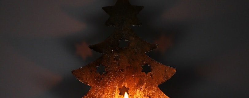 white pillar candle on brown tree